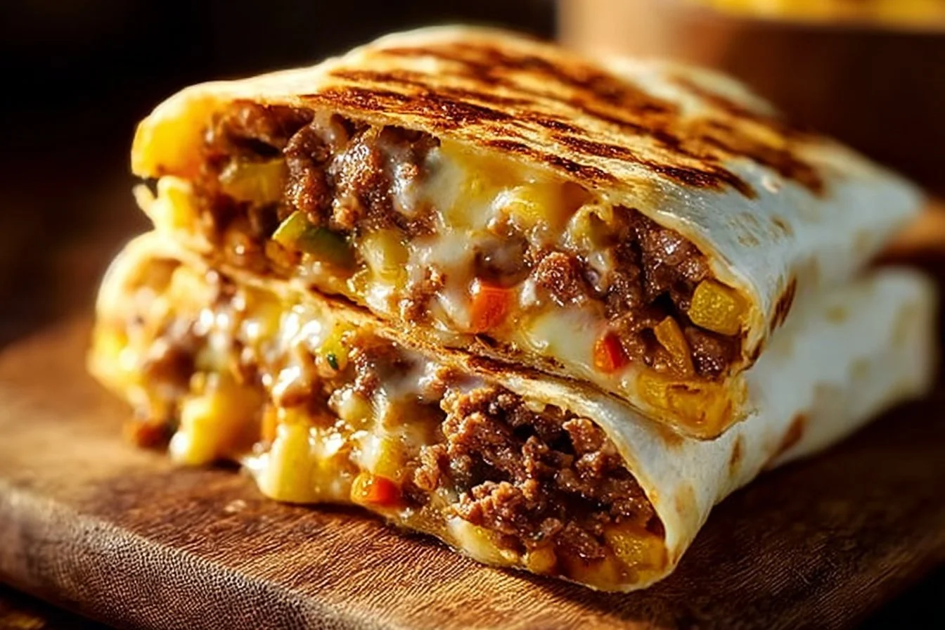 Delicious Breakfast Crunchwrap filled with eggs, cheese, and veggies