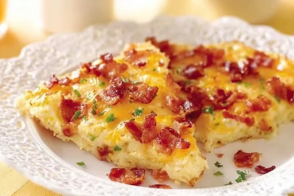 Easy Breakfast Pizza with toppings of eggs, cheese, and vegetables