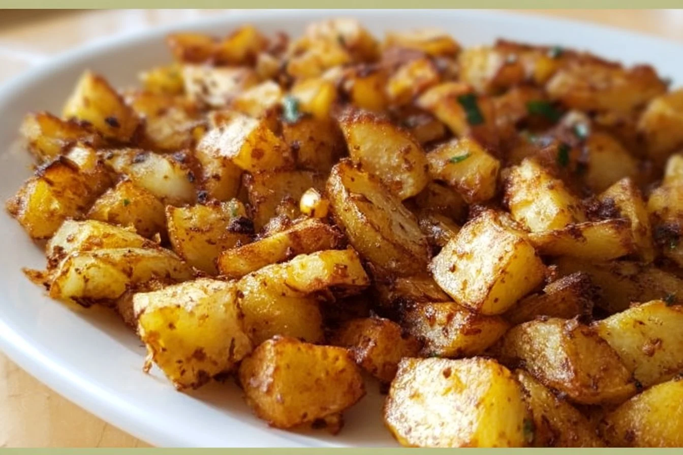 Easy Breakfast Potatoes 4 Delicious and crispy easy breakfast potatoes served on a plate