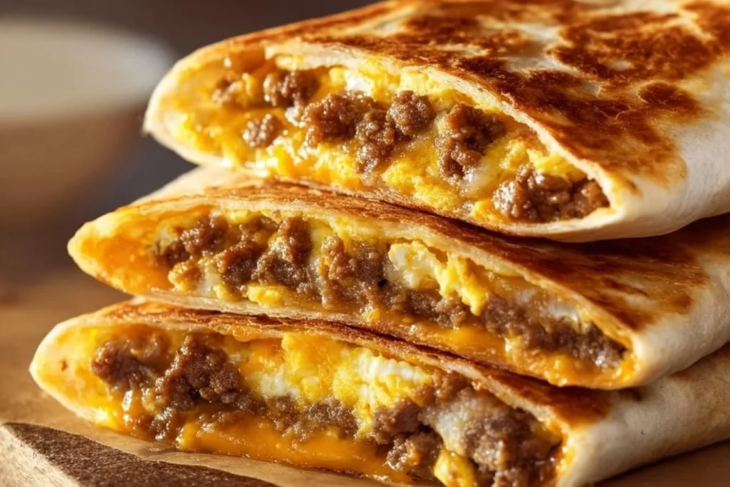 Easy egg breakfast wraps filled with vegetables and cheese on a white plate