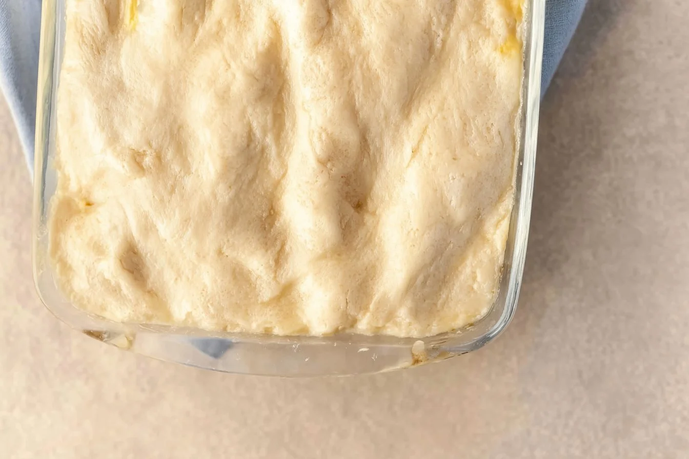 Delicious easy sausage breakfast casserole in a baking dish topped with cheese