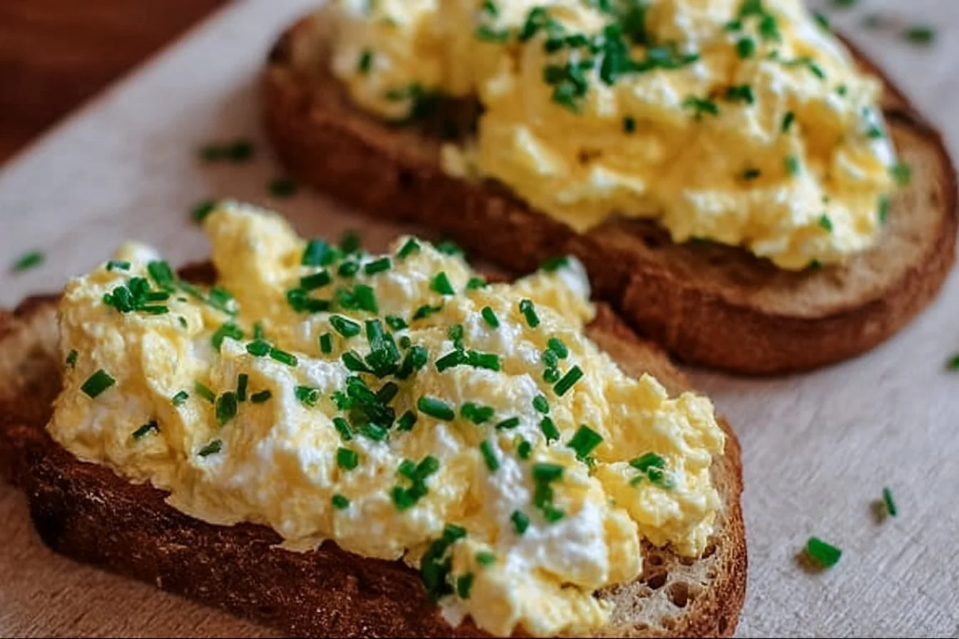 Delicious Egg and Ricotta Toast topped with herbs and spices.