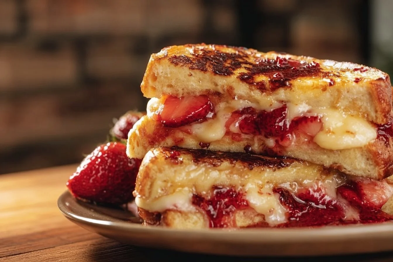 Fluffy Stuffed Strawberry French Toast 4 Delicious fluffy stuffed strawberry french toast topped with fresh strawberries