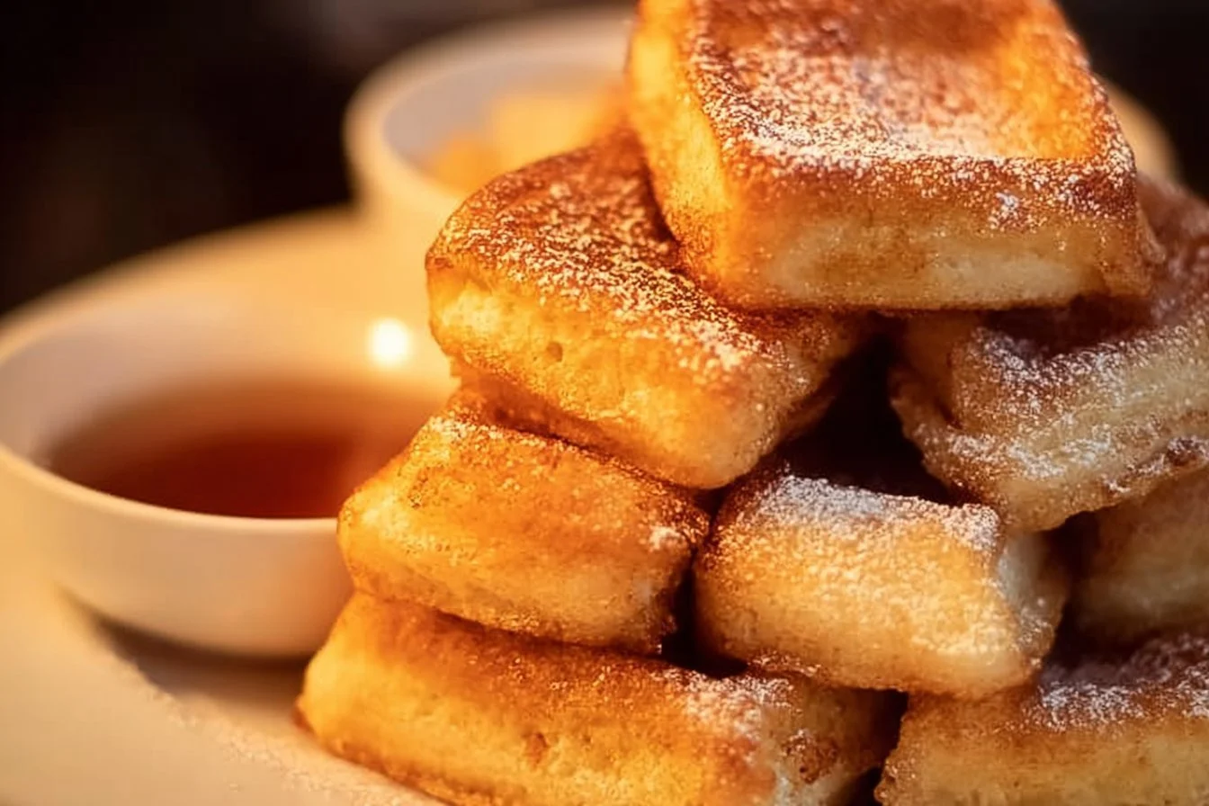 Delicious French toast sticks served with syrup and berries