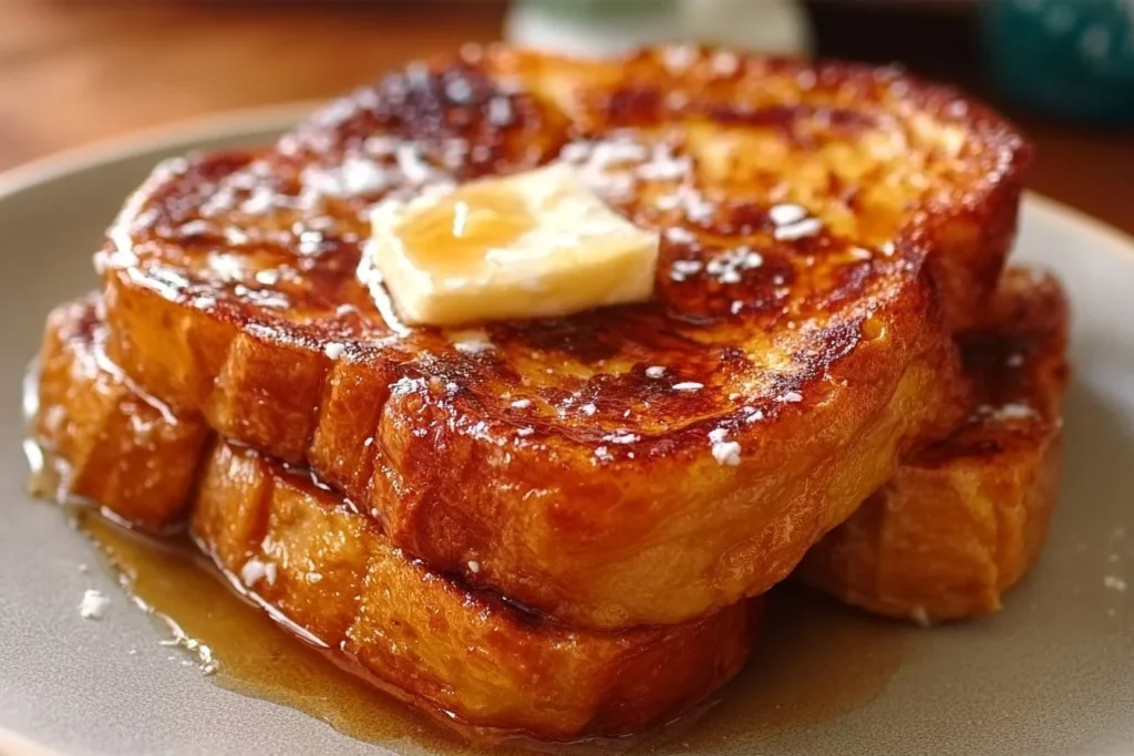 Delicious Hawaiian Roll French Toast topped with syrup and butter