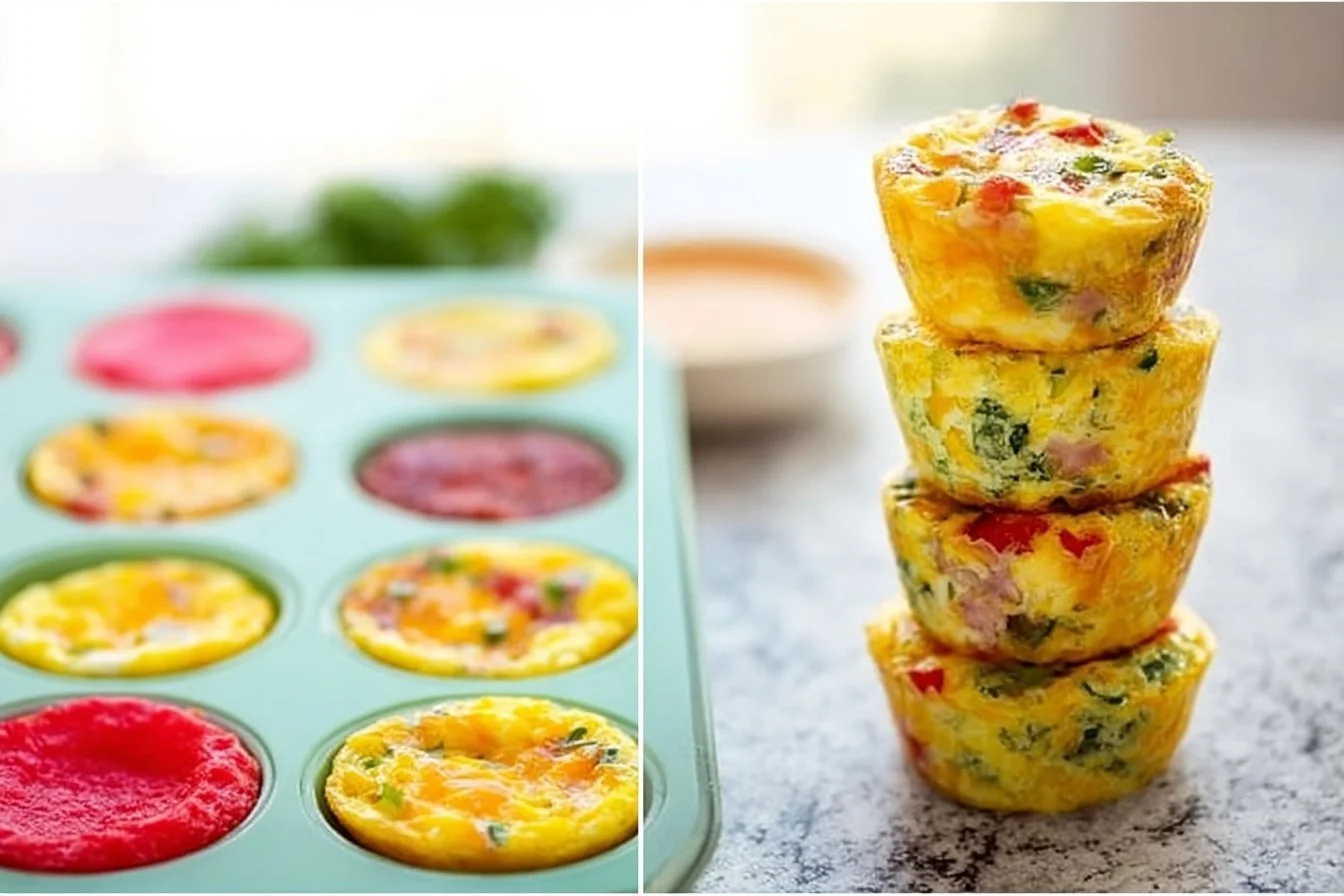 Delicious and healthy breakfast egg muffins baked with fresh vegetables.