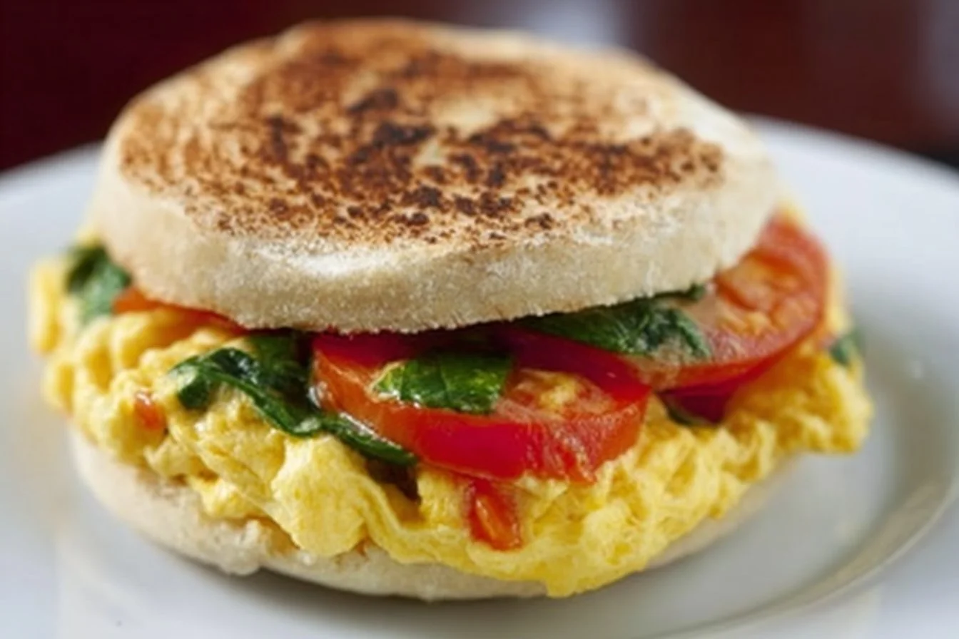 Delicious healthy breakfast sandwich with fresh ingredients