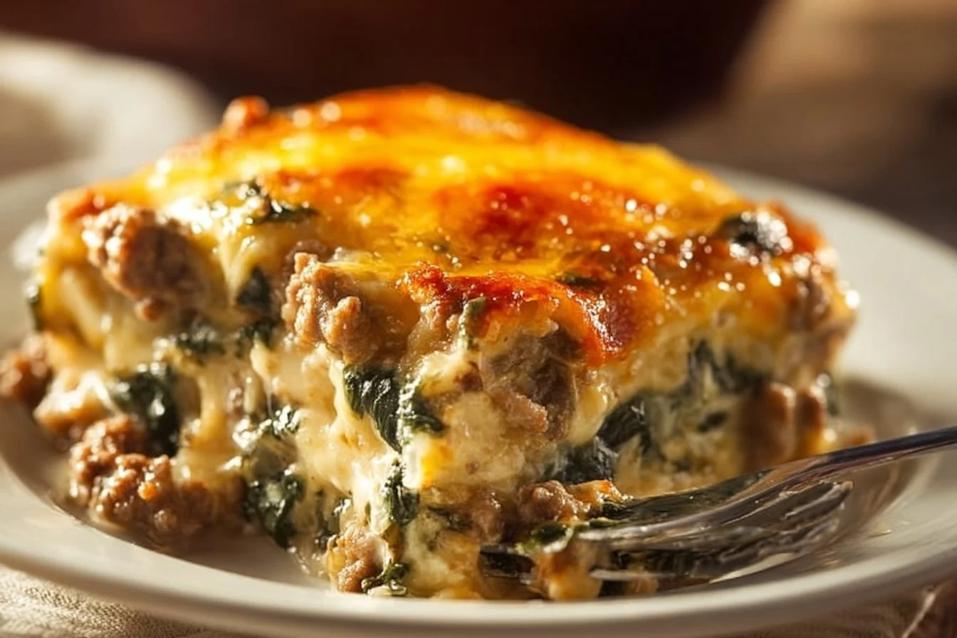 High Protein Ground Turkey Casserole dish fresh from the oven