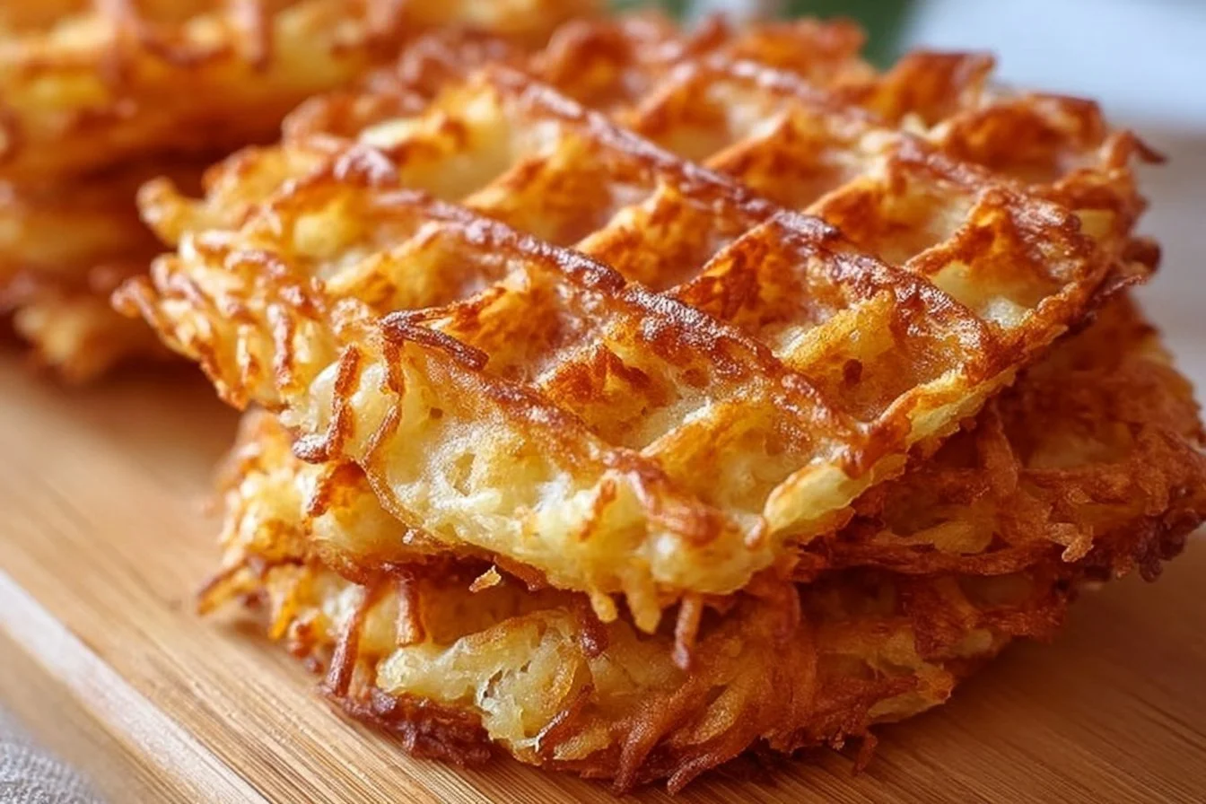 Savory hashbrown chaffles served on a plate