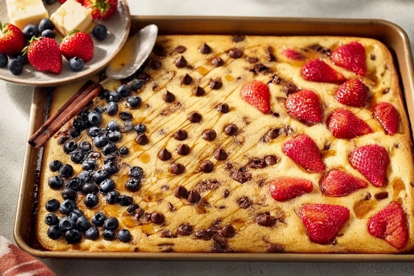 Delicious sheet pan pancakes ready for serving