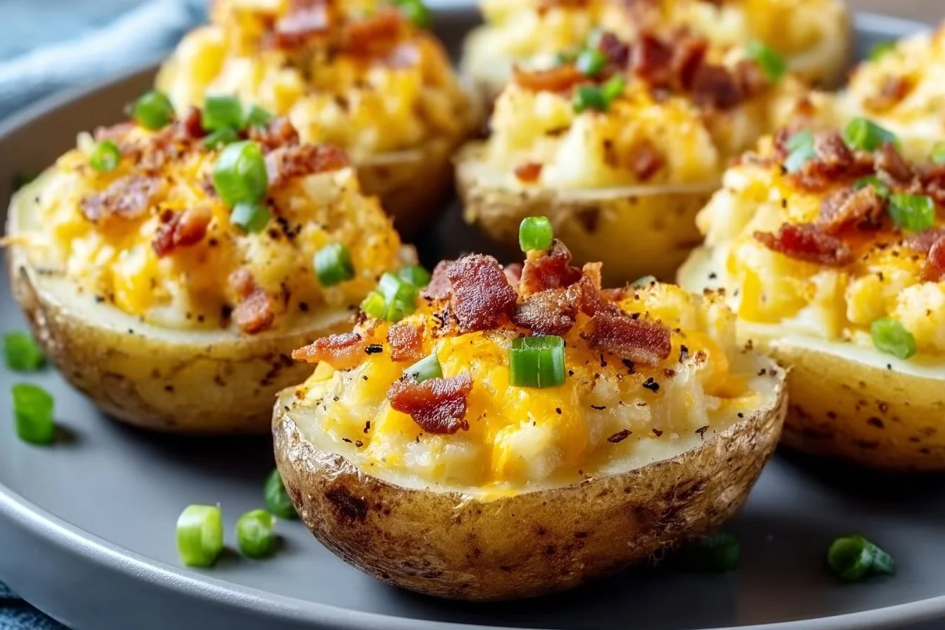 Twice-Baked Loaded Breakfast Potatoes 4 Twice-Baked Loaded Breakfast Potatoes topped with cheese and herbs