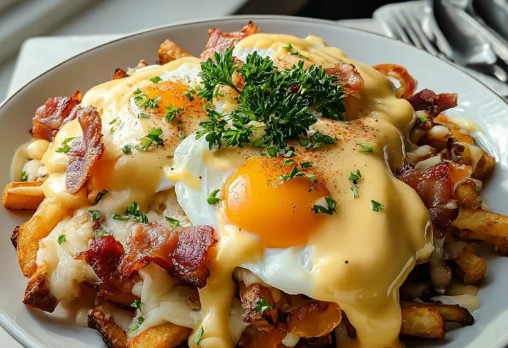 Ultimate Breakfast Poutine with Creamy Hollandaise Sauce
