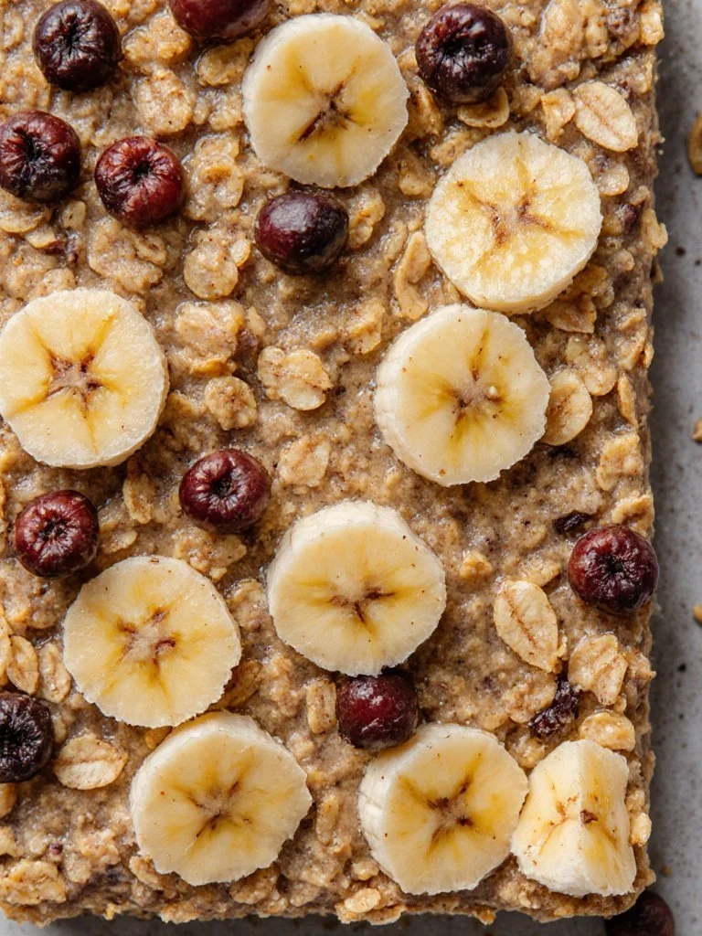 Healthy banana oatmeal meal prep breakfast bars ready for meal planning.