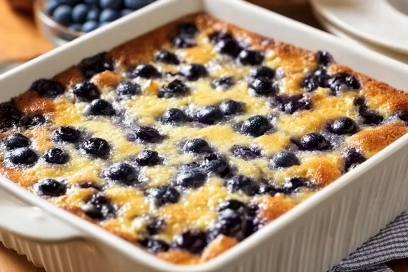 Blueberry Cottage Cheese Breakfast Bake served in a dish