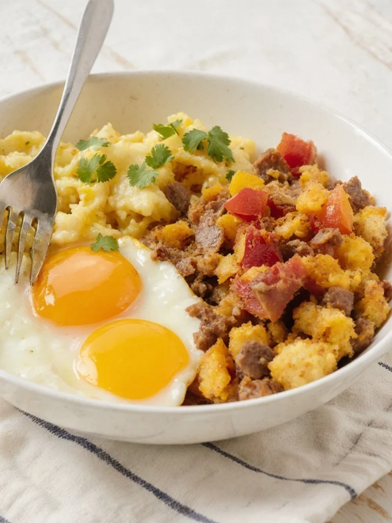 Delicious Breakfast Burrito Bowl filled with eggs, cheese, and fresh veggies