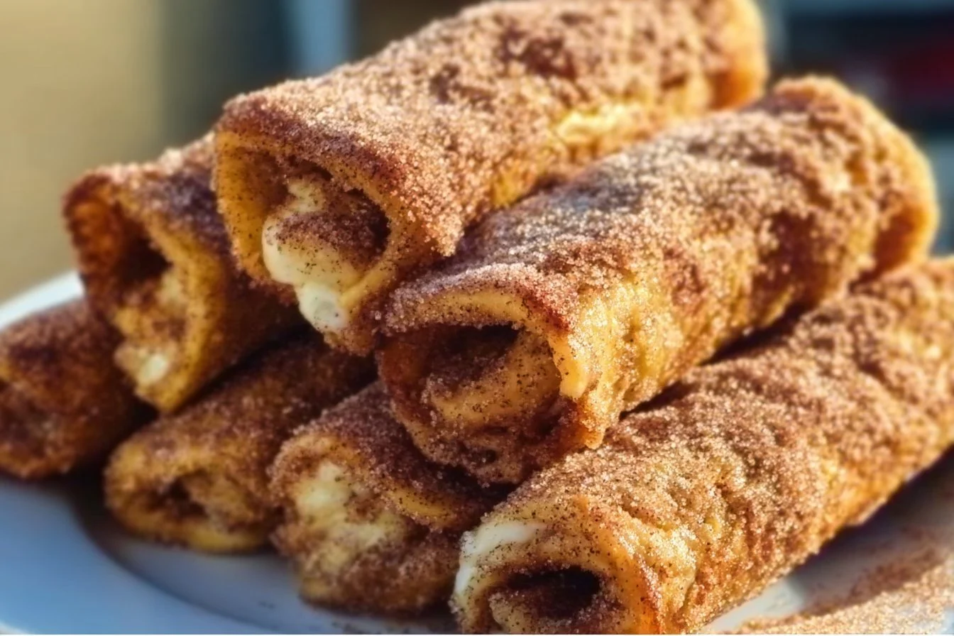 Delicious cinnamon sugar French toast roll-ups drizzled with syrup