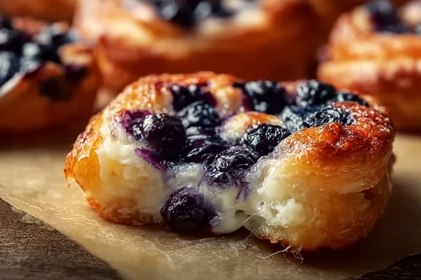 Cottage cheese blueberry cloud bread slice on a plate