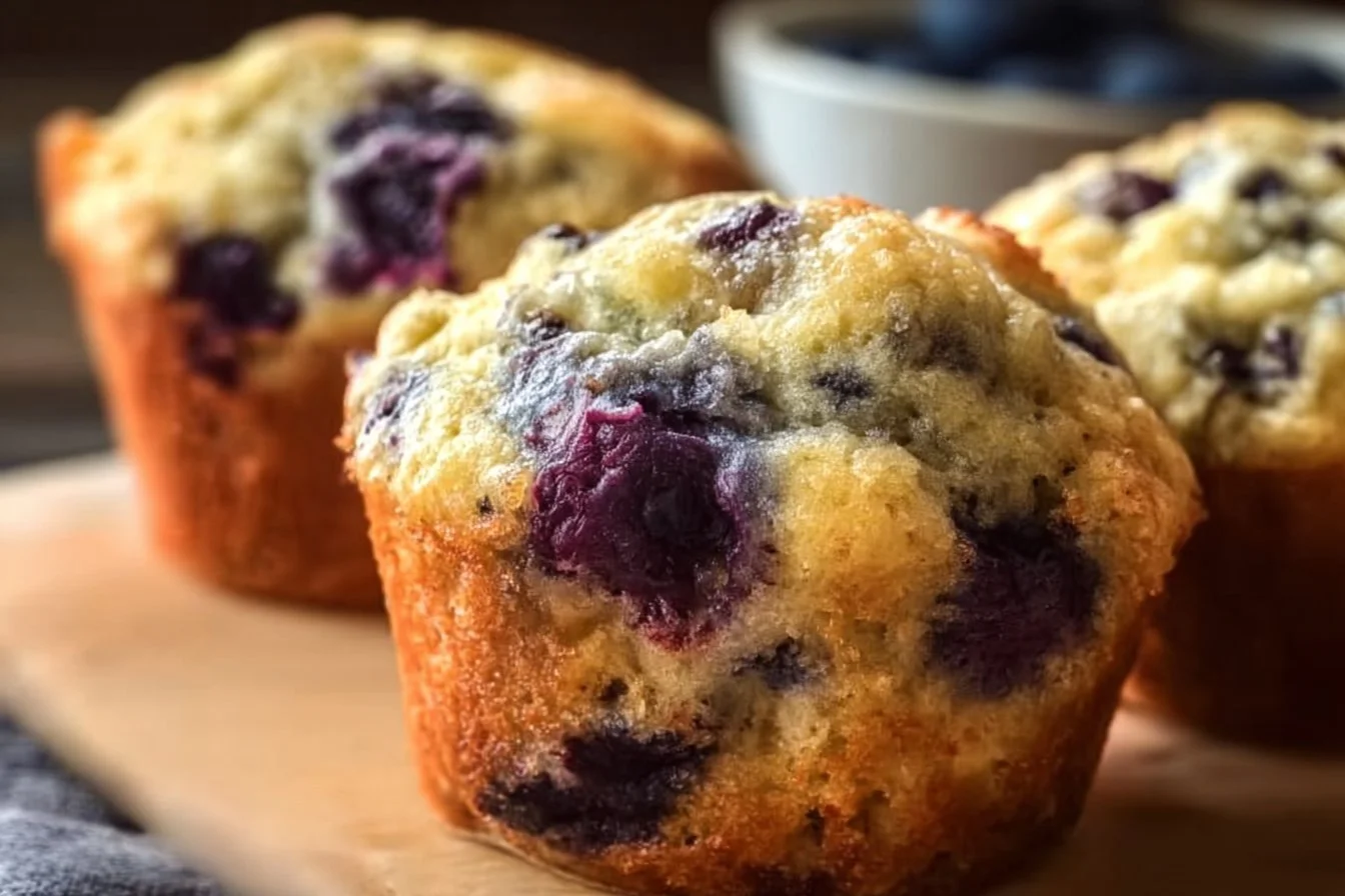 Healthy Greek yogurt blueberry protein muffins on a plate, perfect for breakfast.