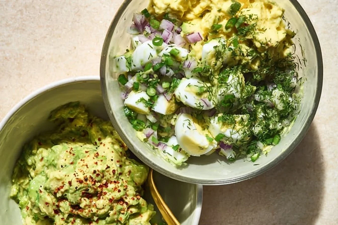 Herby avocado egg salad with fresh herbs and creamy texture