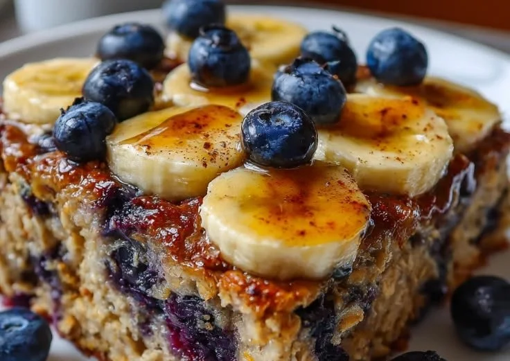 High Protein Banana Blueberry Breakfast Bake