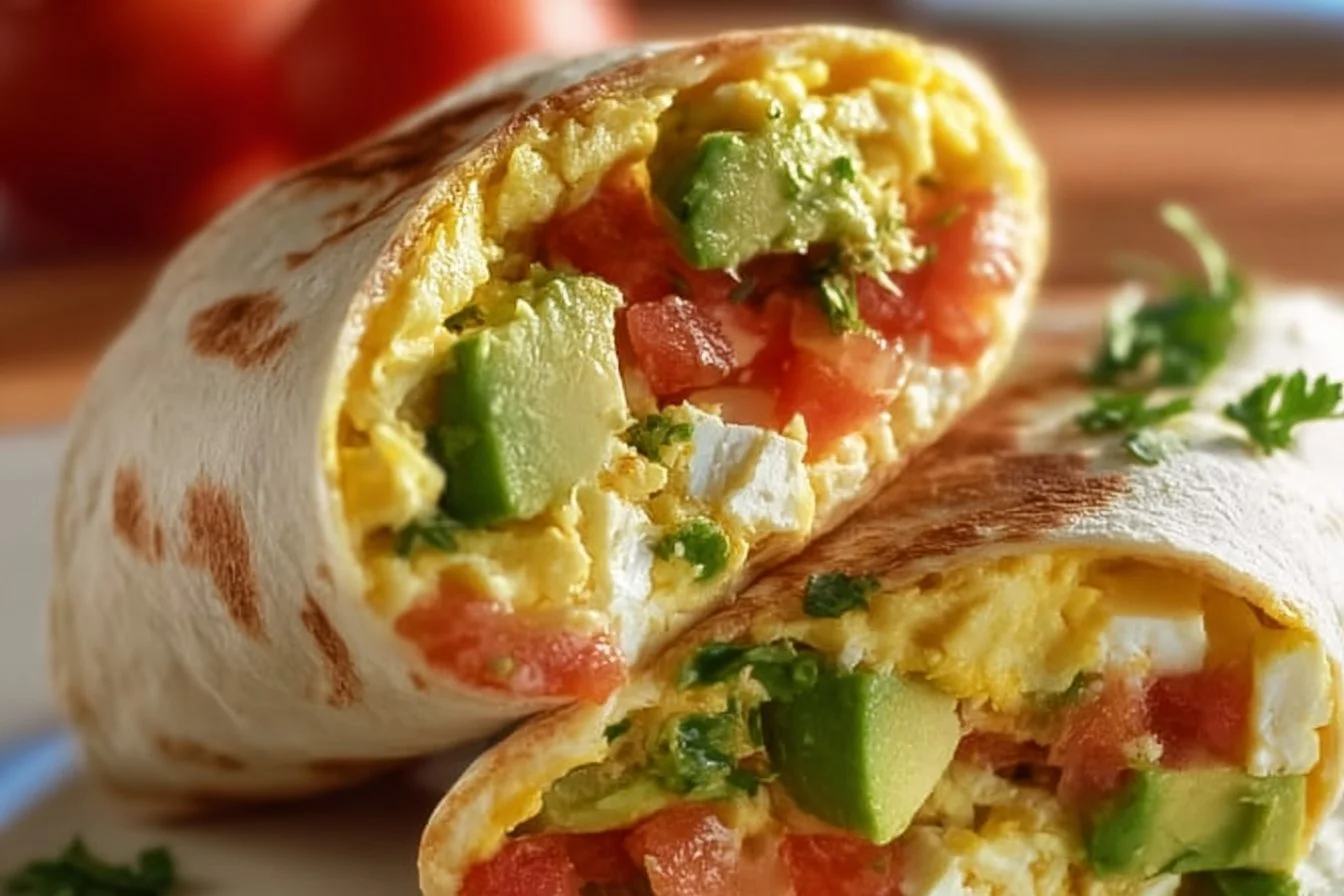 High-protein veggie omelette wrap filled with fresh vegetables and eggs