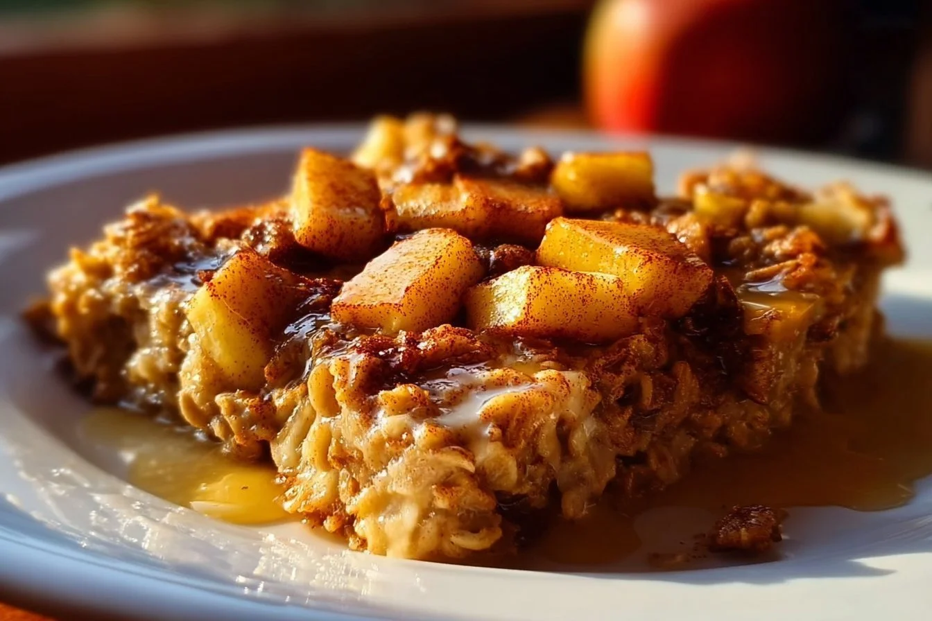Oatmeal Apple Breakfast Bake 4 Delicious oatmeal apple breakfast bake served on a plate
