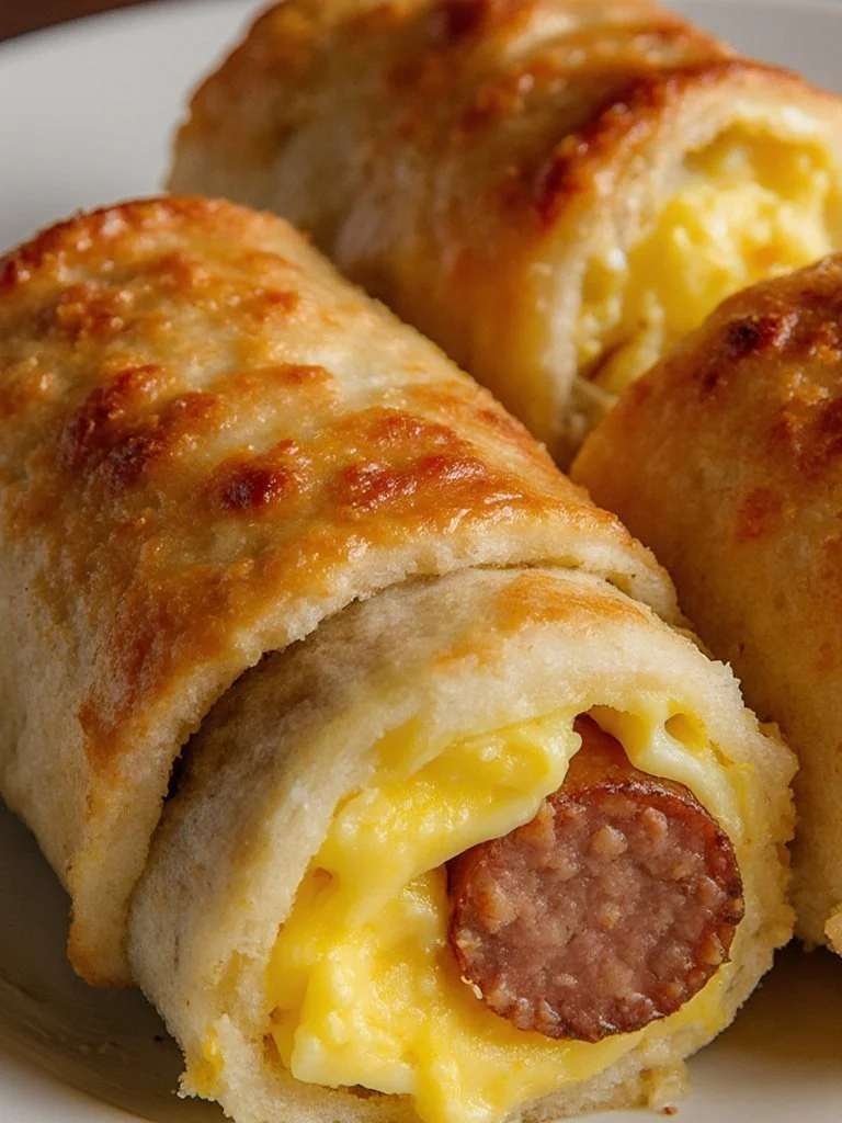 Sausage egg breakfast roll-ups served on a plate
