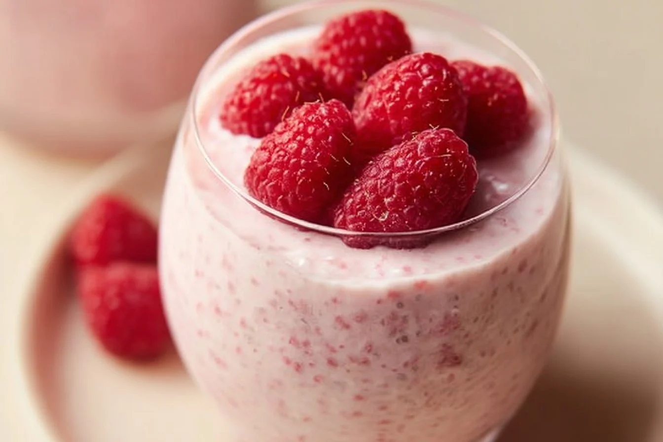 Vanilla Raspberry Chia Pudding 4 Delicious vanilla raspberry chia pudding topped with fresh raspberries