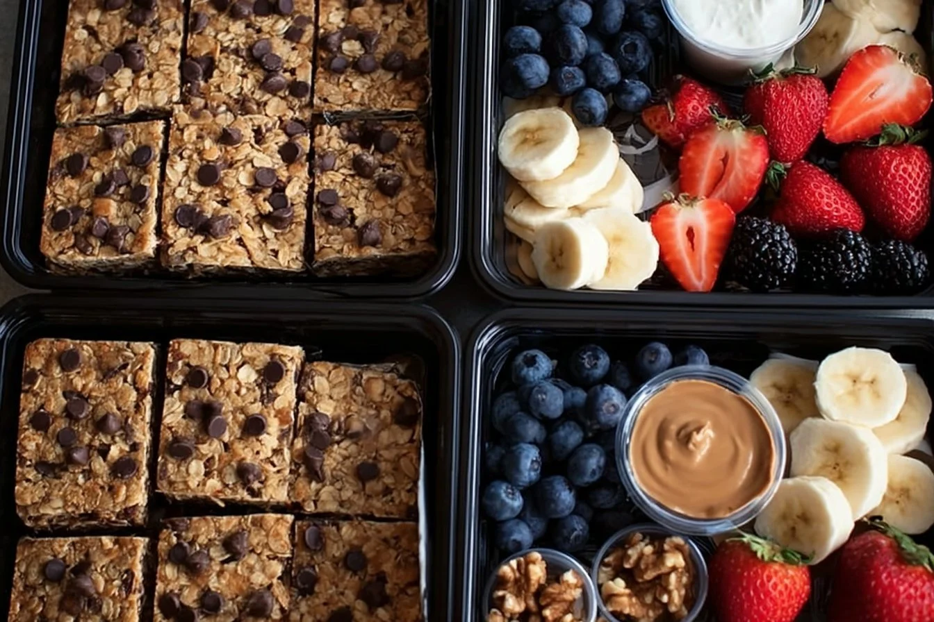 Variety of healthy breakfast meal prep ideas laid out on a table