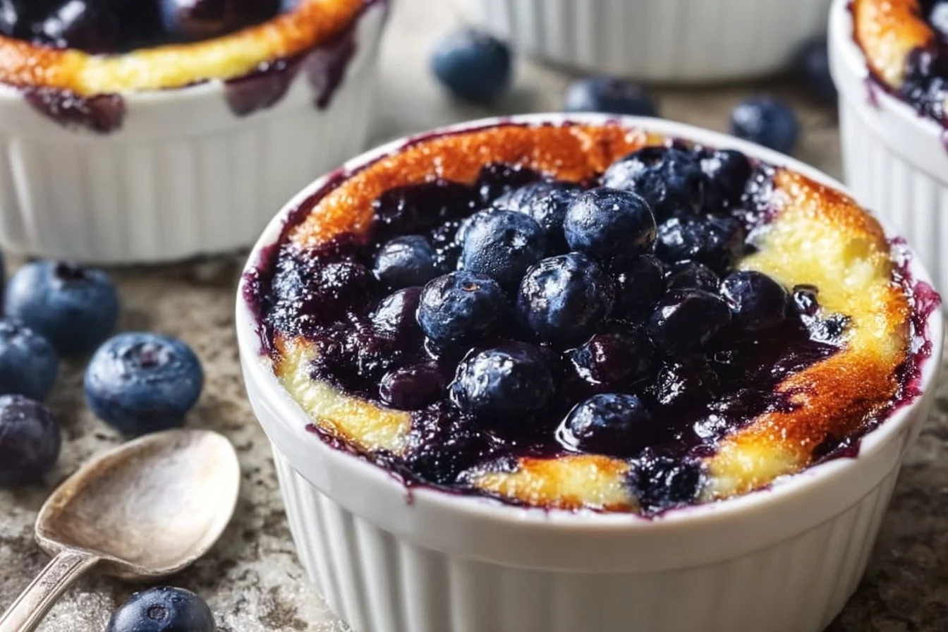 Baked blueberry cottage cheese bowls topped with fresh blueberries and granola