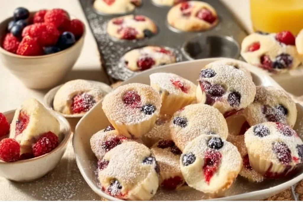 Healthy Berry Protein Pancake Bites served on a plate