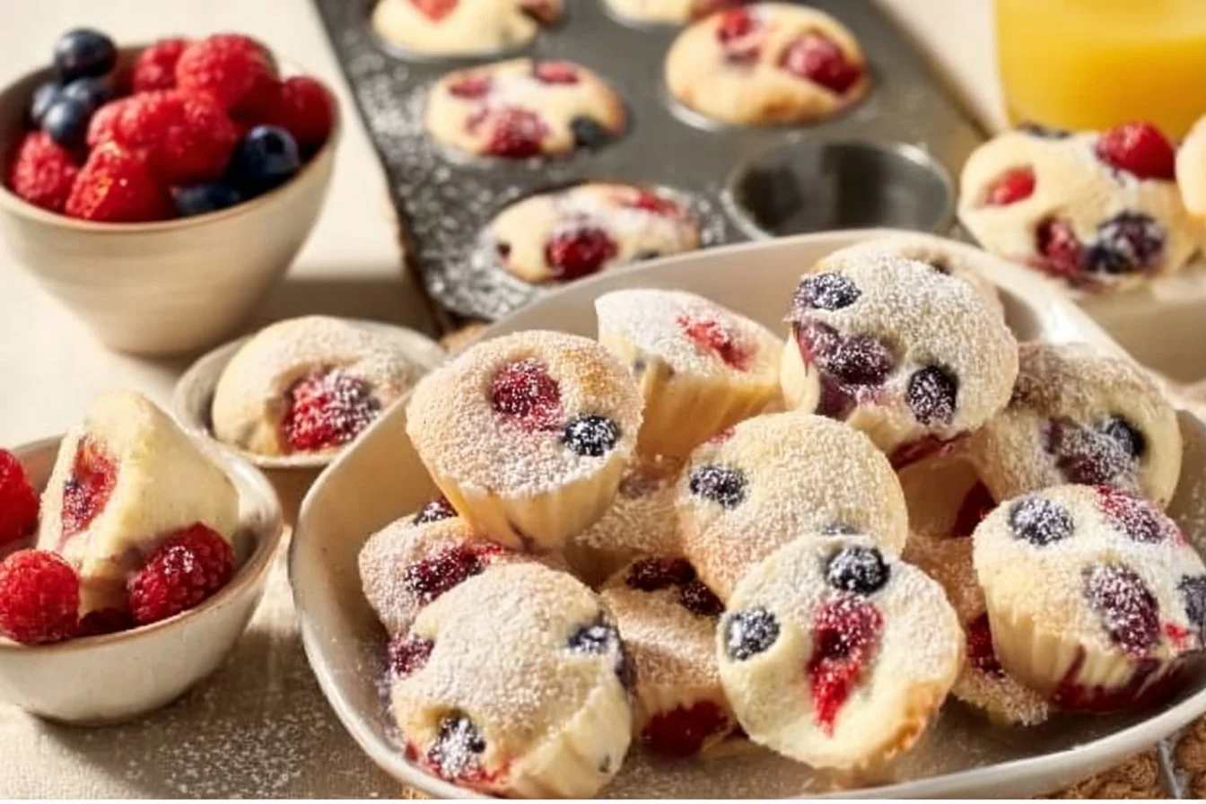 Healthy Berry Protein Pancake Bites served on a plate