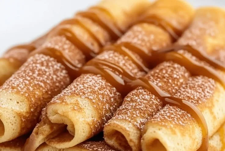 Cinnamon Roll Protein Crepes 4 Delicious Cinnamon Roll Protein Crepes topped with icing and cinnamon swirl