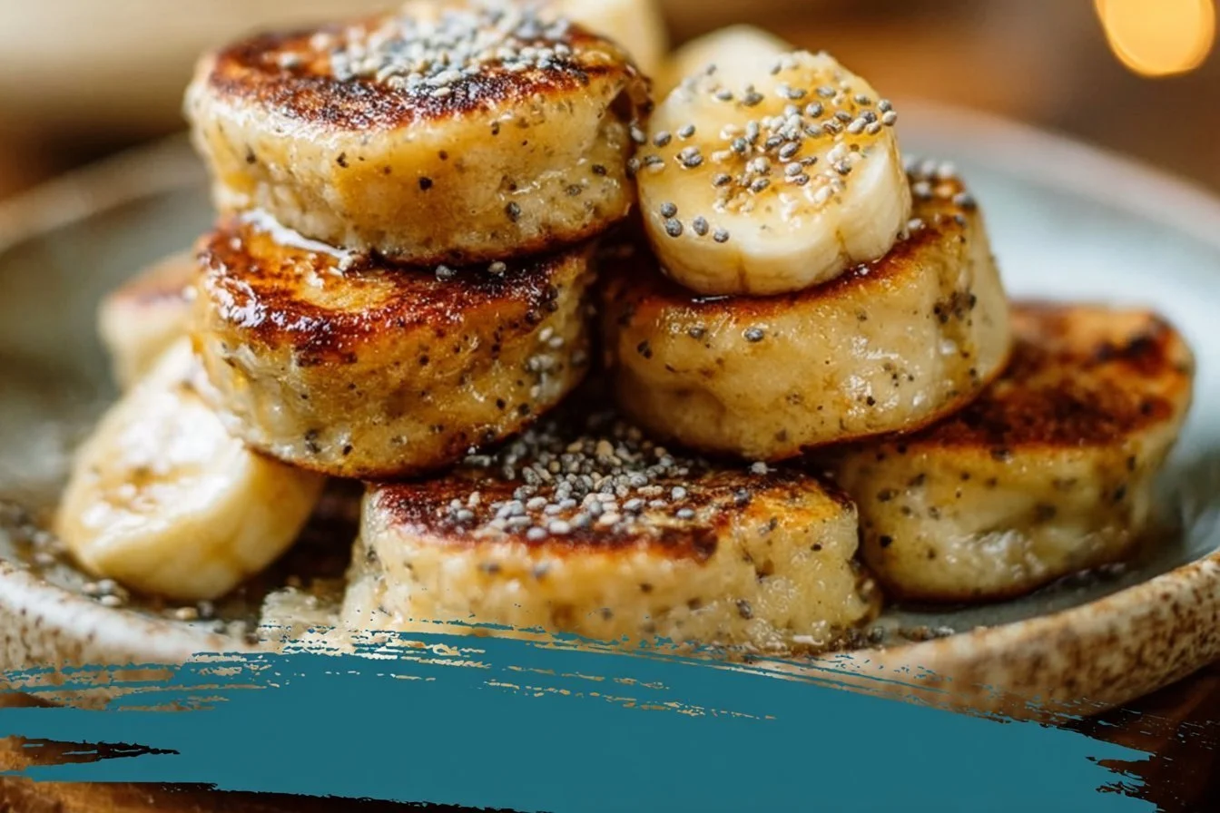 Cottage cheese banana oat protein pancake bites on a plate