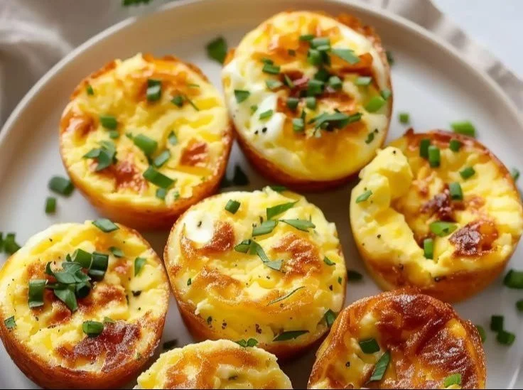 Delicious cottage cheese egg bites served on a plate with fresh herbs.