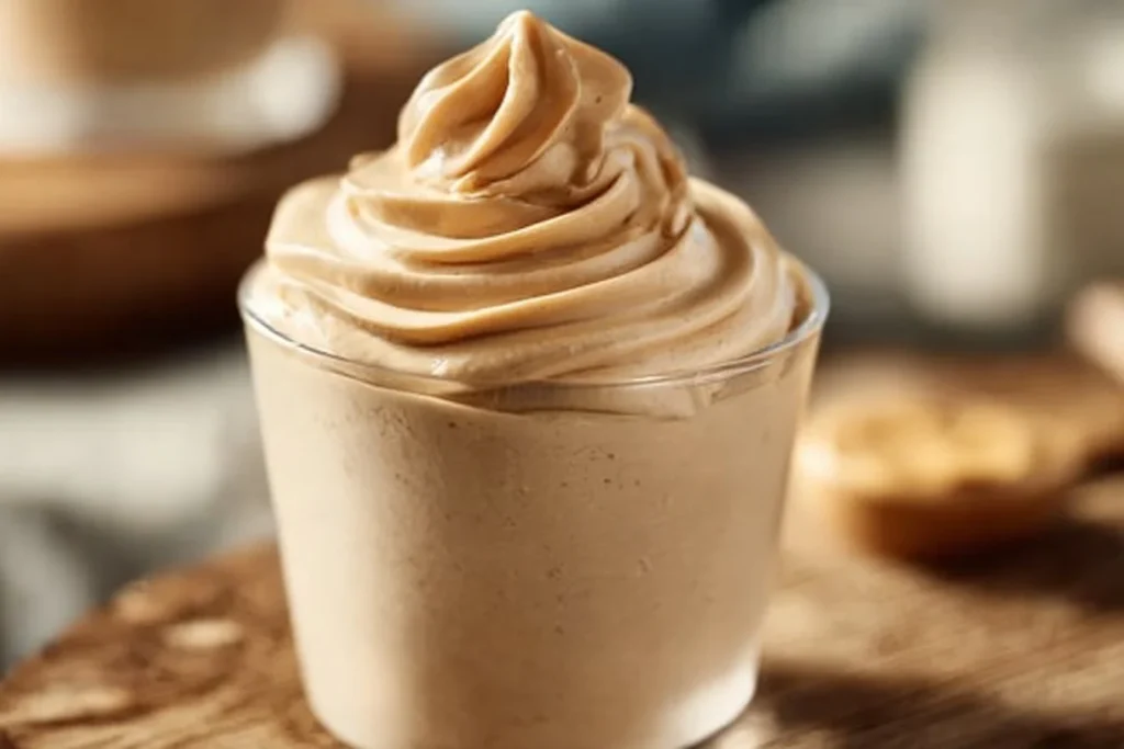 Delicious Cottage Cheese Peanut Butter Mousse in a dessert bowl.