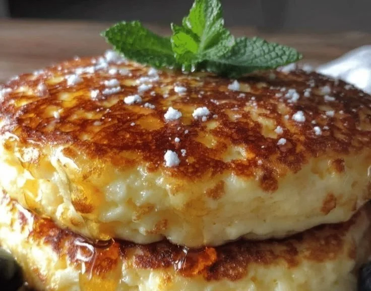 Delicious high-protein cottage cheese pancakes served with fruit and syrup