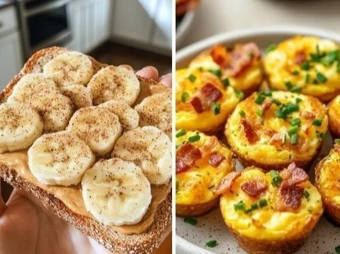 A colorful spread of energizing breakfast recipes including smoothies and eggs