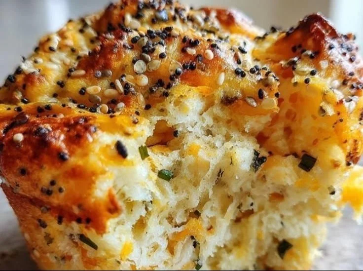 Freshly baked Everything Bagel Egg Muffins served on a wooden platter.