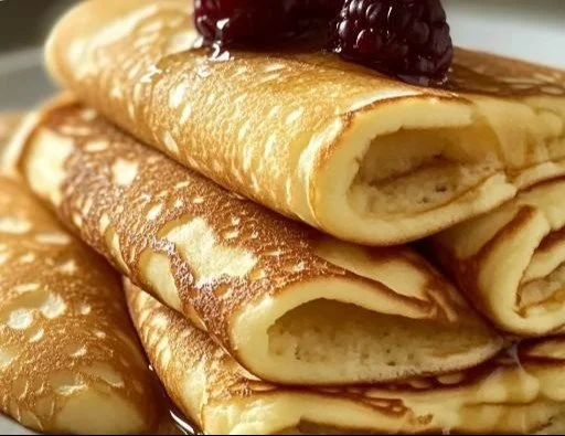 Flourless Cottage Cheese Pancakes 4 Flourless cottage cheese pancakes served with fresh fruits and syrup