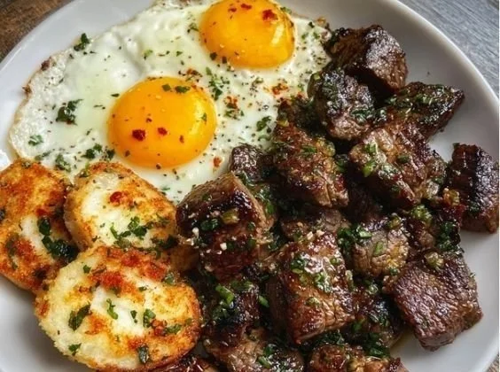 Garlic Butter Steak Bites & Eggs
