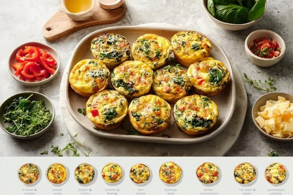 Healthy egg muffins with vegetables and cheese in muffin tin