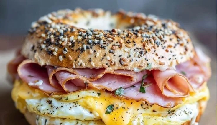 High protein breakfast bagel thin topped with fresh ingredients.