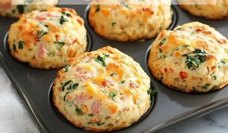 Healthy high-protein breakfast biscuits on a wooden table.
