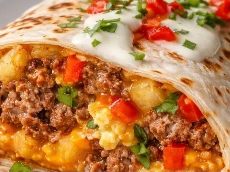 High-protein breakfast burritos filled with eggs, beans, and fresh vegetables