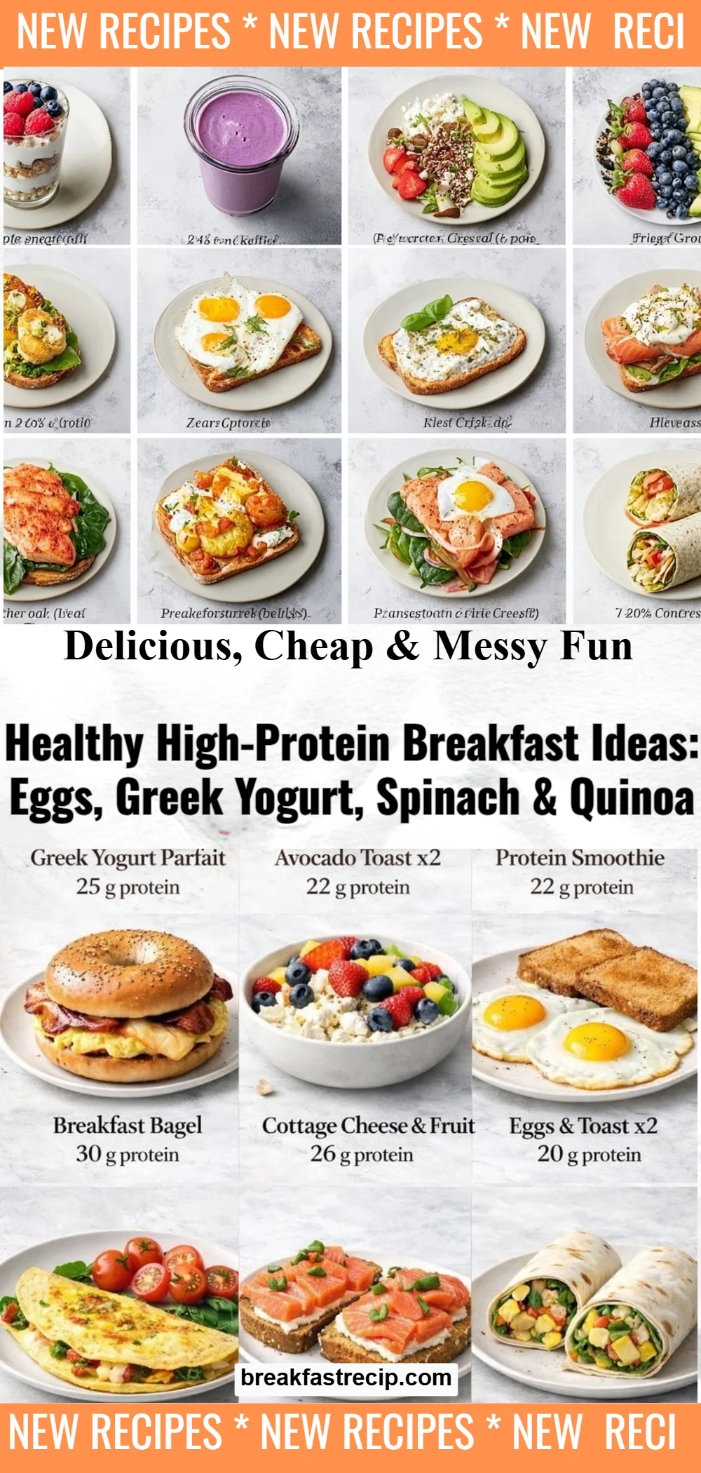 High-Protein Breakfast with Eggs, Greek Yogurt, Spinach, and Quinoa
