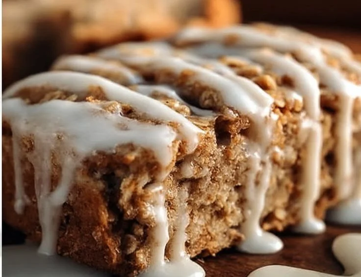 High-protein cinnamon roll baked oatmeal served in a bowl