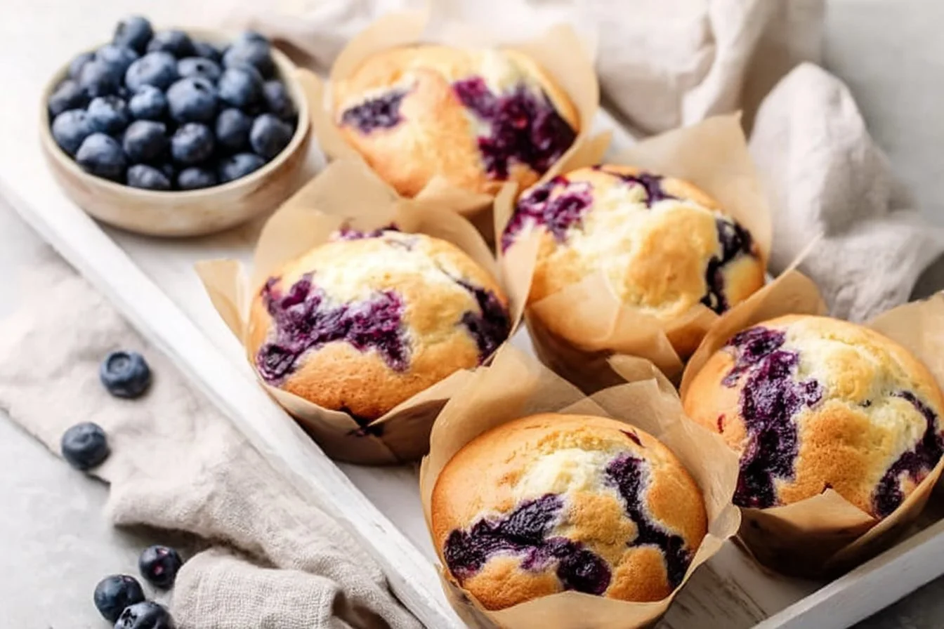 High-protein cottage cheese blueberry muffins fresh out of the oven
