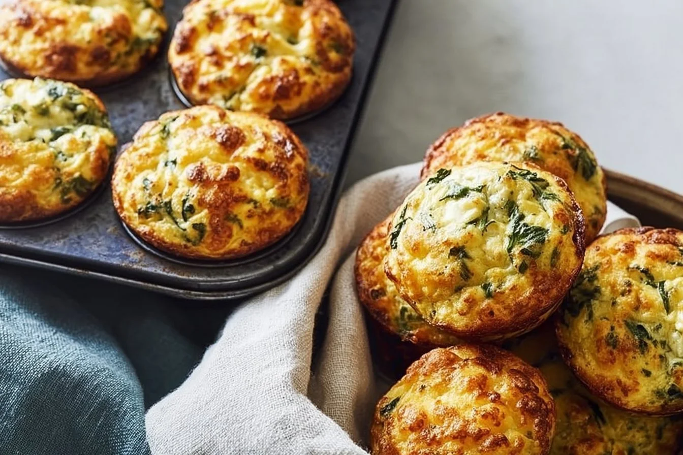 High protein cottage cheese breakfast muffins on a wooden table