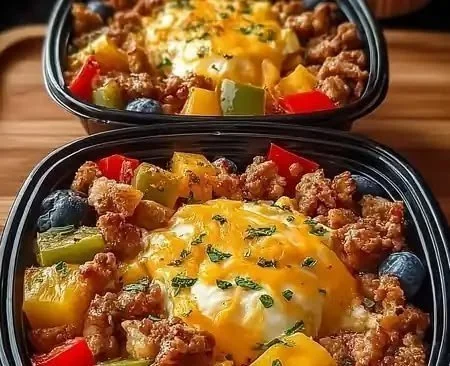 High protein breakfast bowls ready for freezing and meal prep.